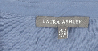 Laura Ashley Womens Blue Cotton Collared 3/4 Sleeve Top UK 14