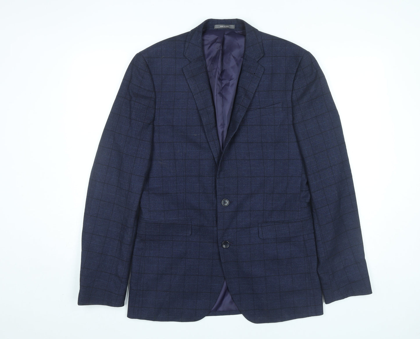 Primark Men’s Blue Checked Slim Fit Blazer Jacket 38L Notch Lapel