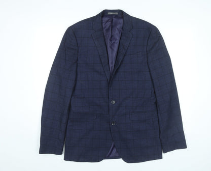 Primark Men’s Blue Checked Slim Fit Blazer Jacket 38L Notch Lapel