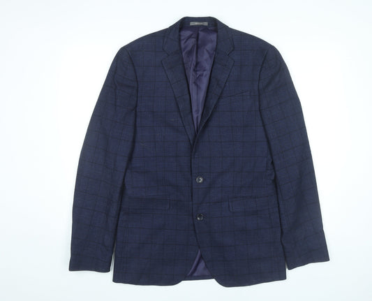 Primark Men’s Blue Checked Slim Fit Blazer Jacket 38L Notch Lapel