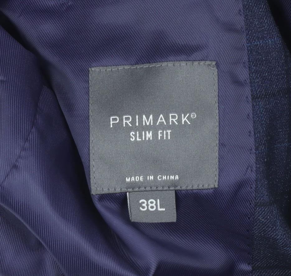 Primark Men’s Blue Checked Slim Fit Blazer Jacket 38L Notch Lapel