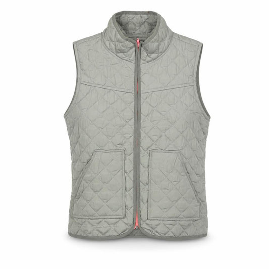 Front view of ICHI women’s beige quilted waistcoat gilet vest s lightweight