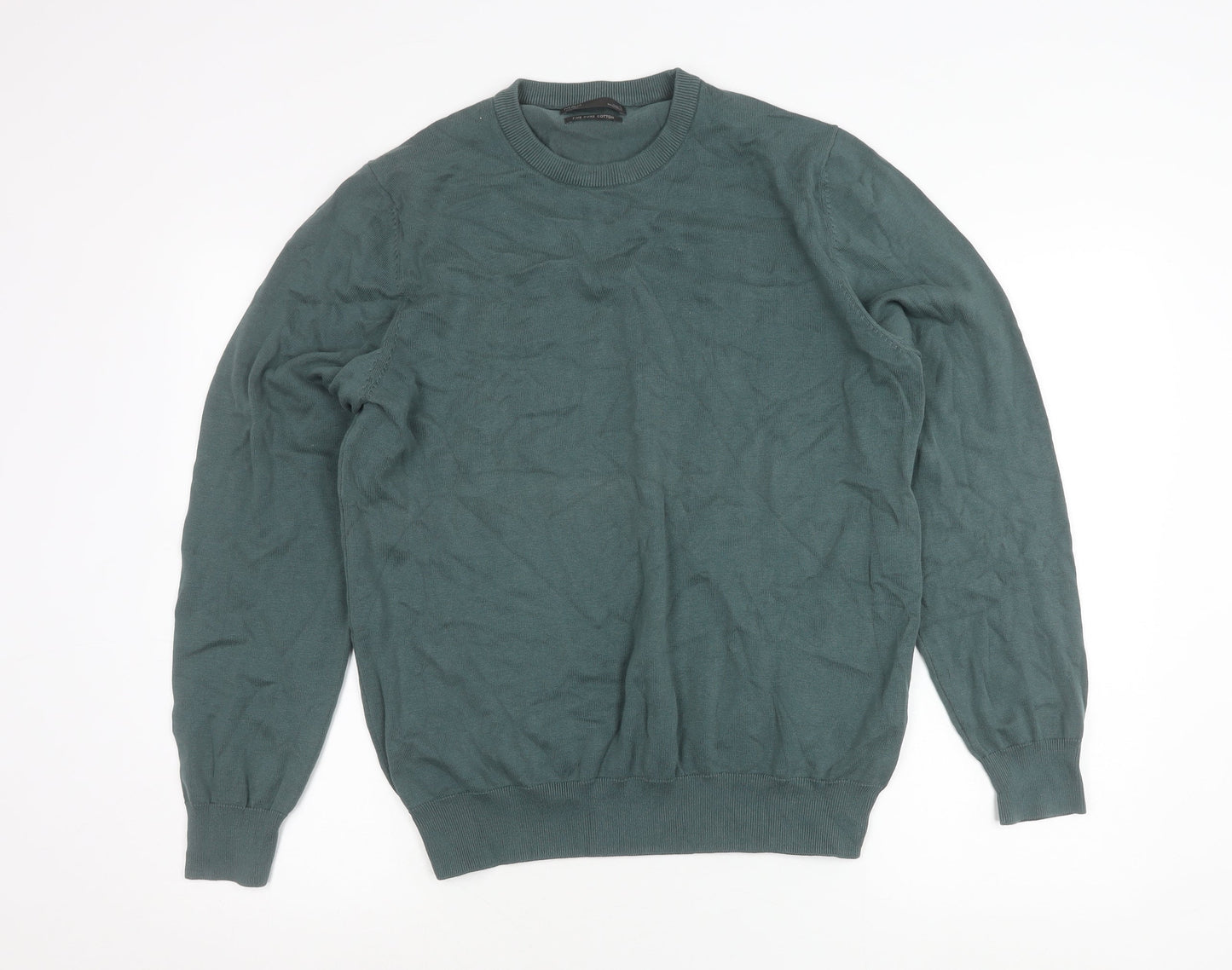Marks and Spencer Men’s Green Cotton Crew Neck Pullover Jumper L