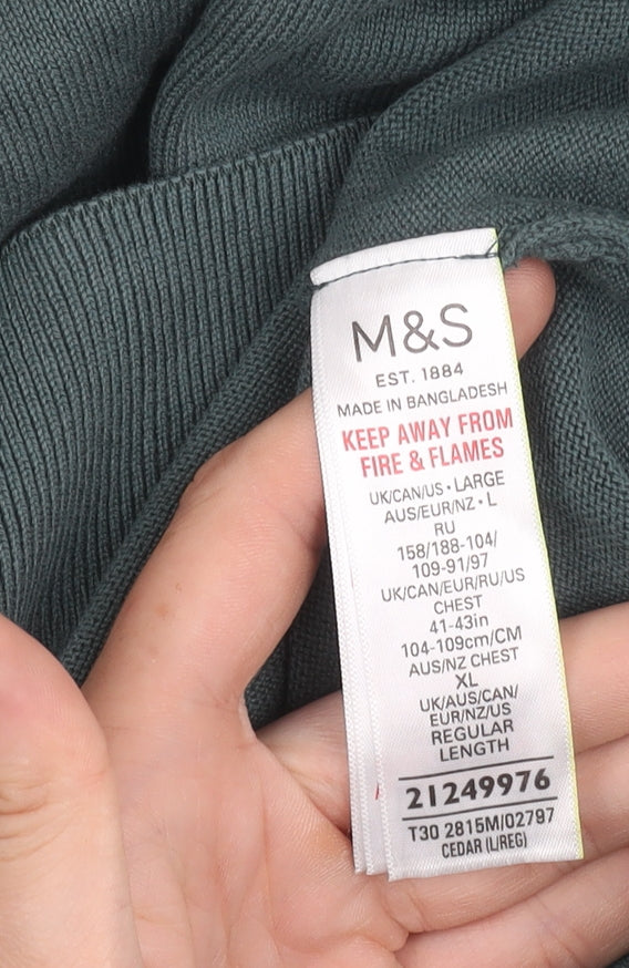 Marks and Spencer Men’s Green Cotton Crew Neck Pullover Jumper L