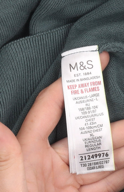 Marks and Spencer Men’s Green Cotton Crew Neck Pullover Jumper L