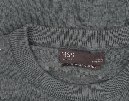 Marks and Spencer Men’s Green Cotton Crew Neck Pullover Jumper L