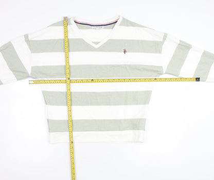 U.S. Polo Assn. Womens Green White Striped V-Neck Sweatshirt Size 10