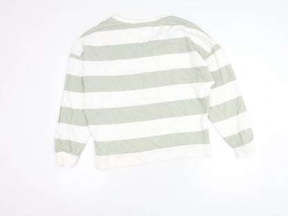 U.S. Polo Assn. Womens Green White Striped V-Neck Sweatshirt Size 10