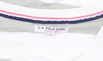 U.S. Polo Assn. Womens Green White Striped V-Neck Sweatshirt Size 10
