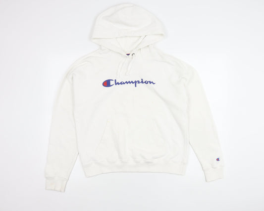 Champion Womens White Pullover Hoodie Small Logo Sports Casual