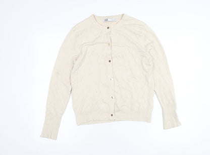 Womens UK Size L Zara Beige Cardigan Jumper