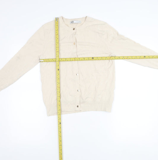 Womens UK Size L Zara Beige Cardigan Jumper