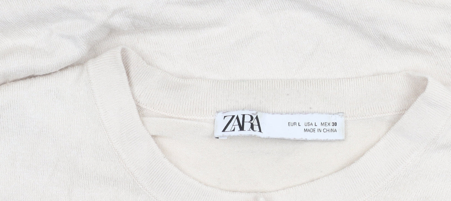 Womens UK Size L Zara Beige Cardigan Jumper
