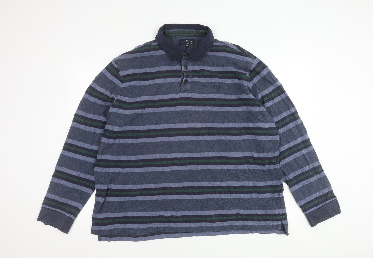 Marks and Spencer Blue Harbour Men’s 2XL Striped Long Sleeve Polo Shirt