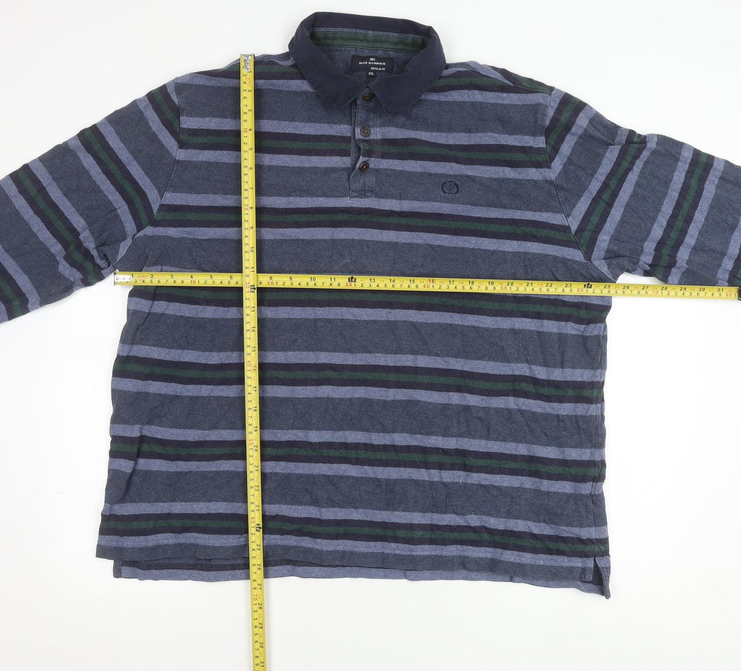 Marks and Spencer Blue Harbour Men’s 2XL Striped Long Sleeve Polo Shirt