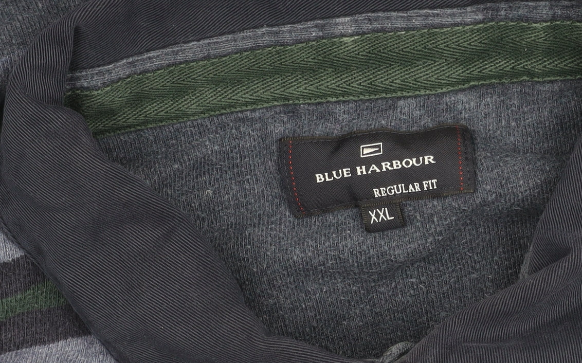 Marks and Spencer Blue Harbour Men’s 2XL Striped Long Sleeve Polo Shirt