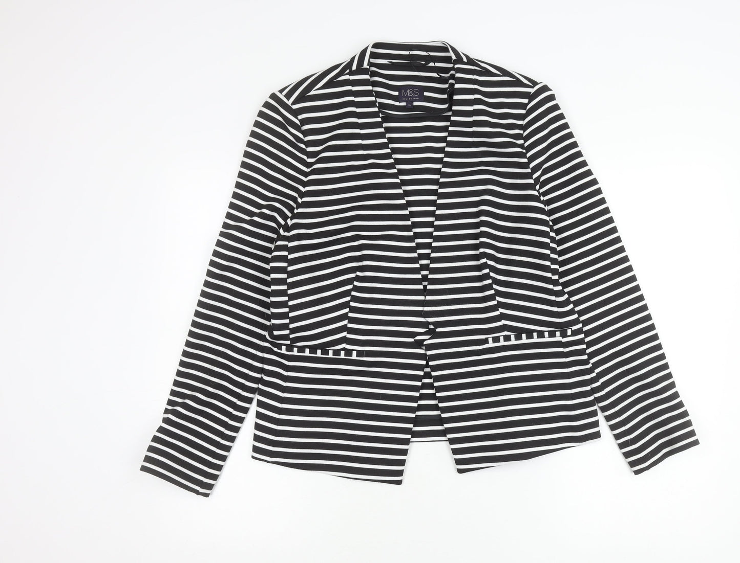 Marks and Spencer Women Black Striped Blazer Jacket Size 16
