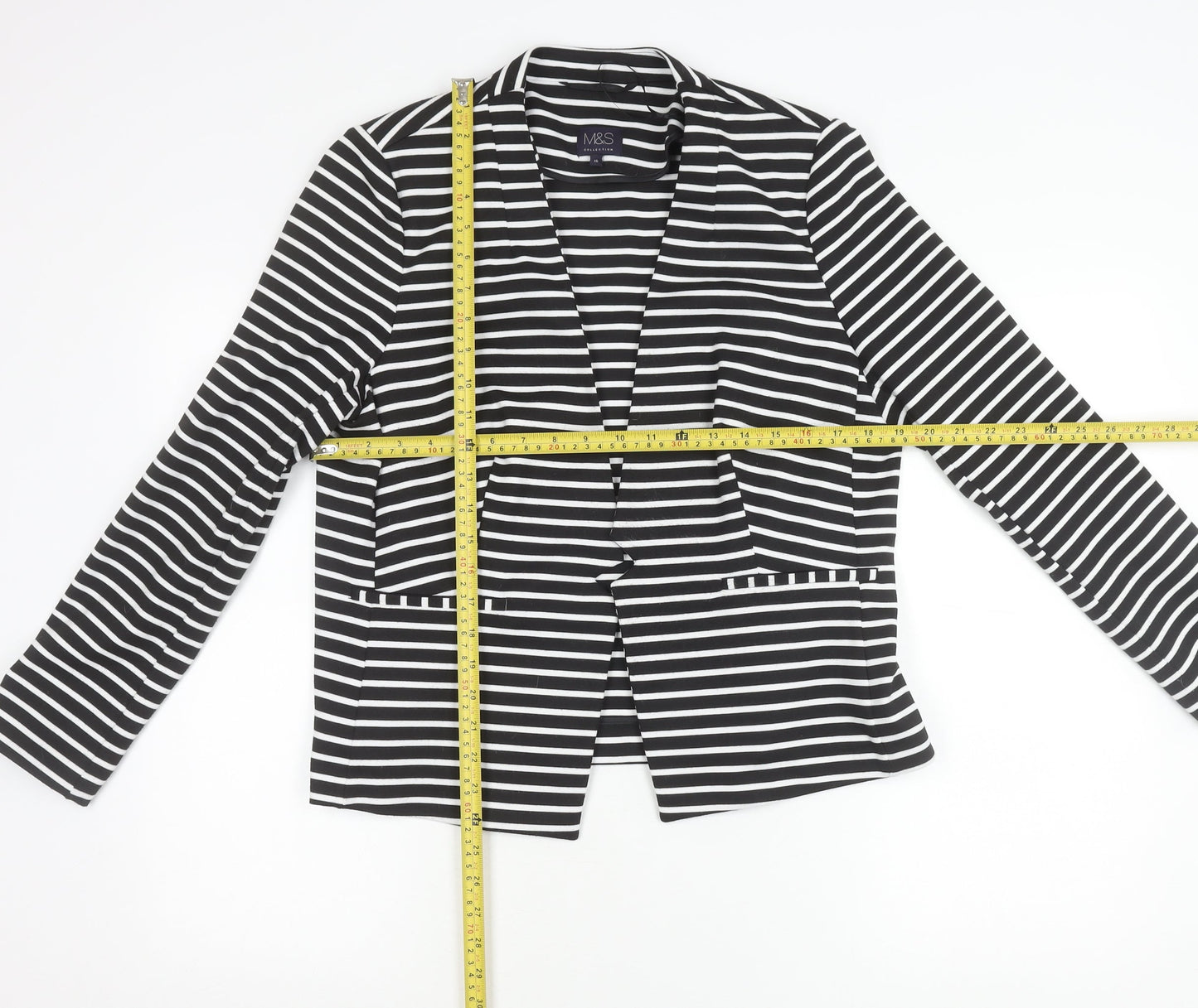 Marks and Spencer Women Black Striped Blazer Jacket Size 16