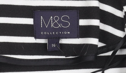 Marks and Spencer Women Black Striped Blazer Jacket Size 16