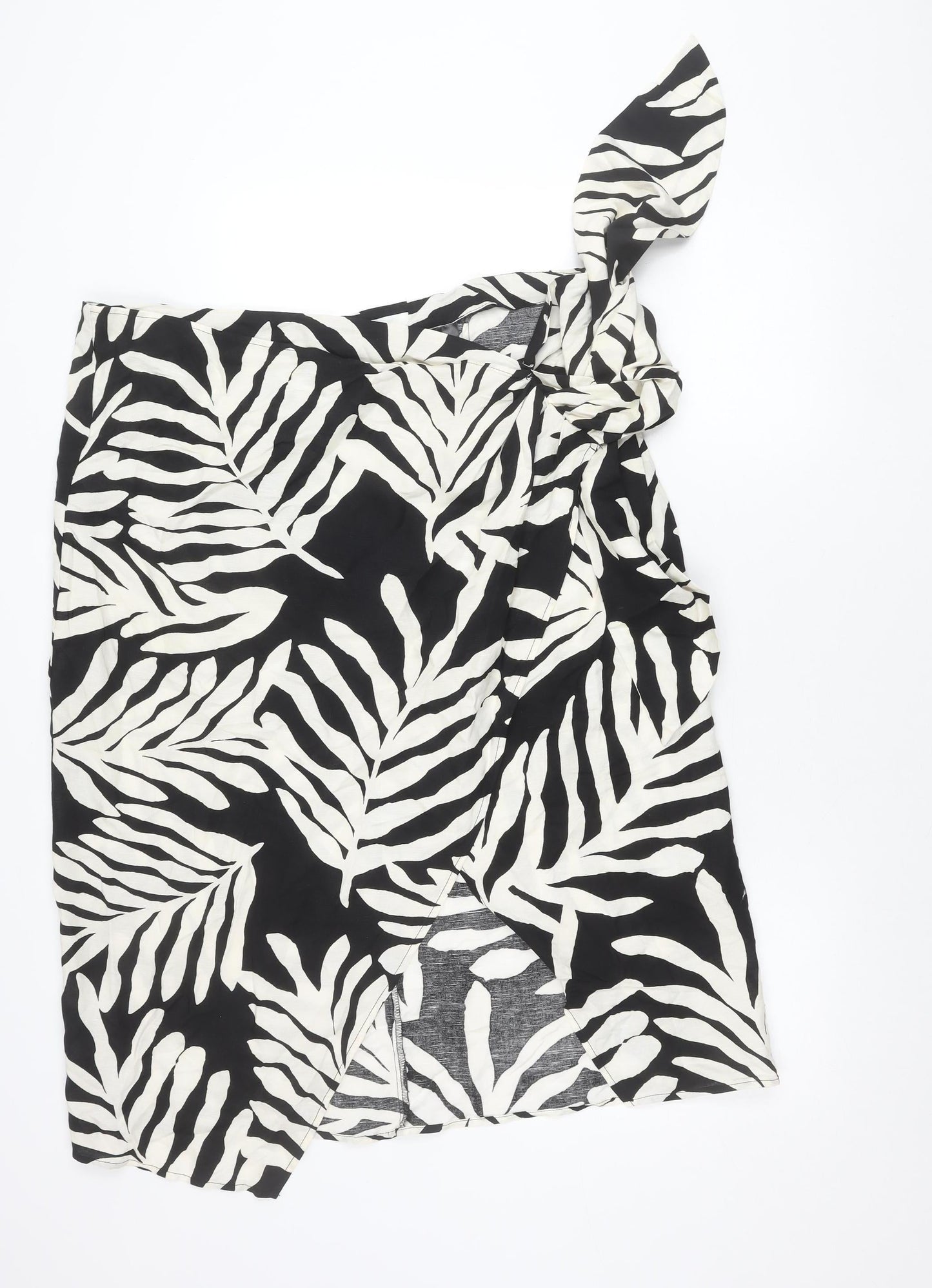H&M Women’s Black Animal Print Wrap Midi Skirt Size 22 Linen Blend