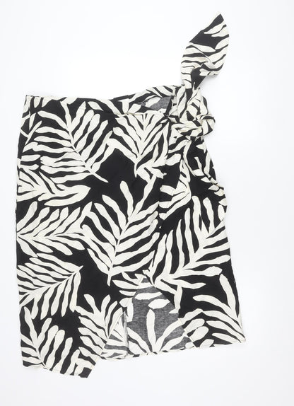 H&M Women’s Black Animal Print Wrap Midi Skirt Size 22 Linen Blend