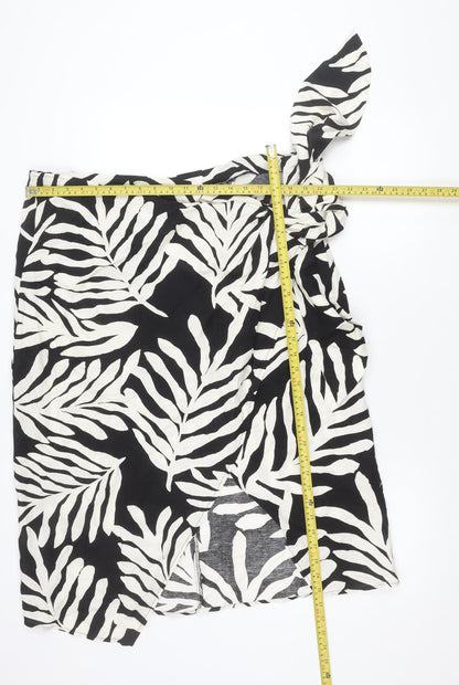 H&M Women’s Black Animal Print Wrap Midi Skirt Size 22 Linen Blend
