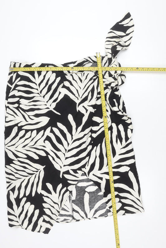 H&M Women’s Black Animal Print Wrap Midi Skirt Size 22 Linen Blend