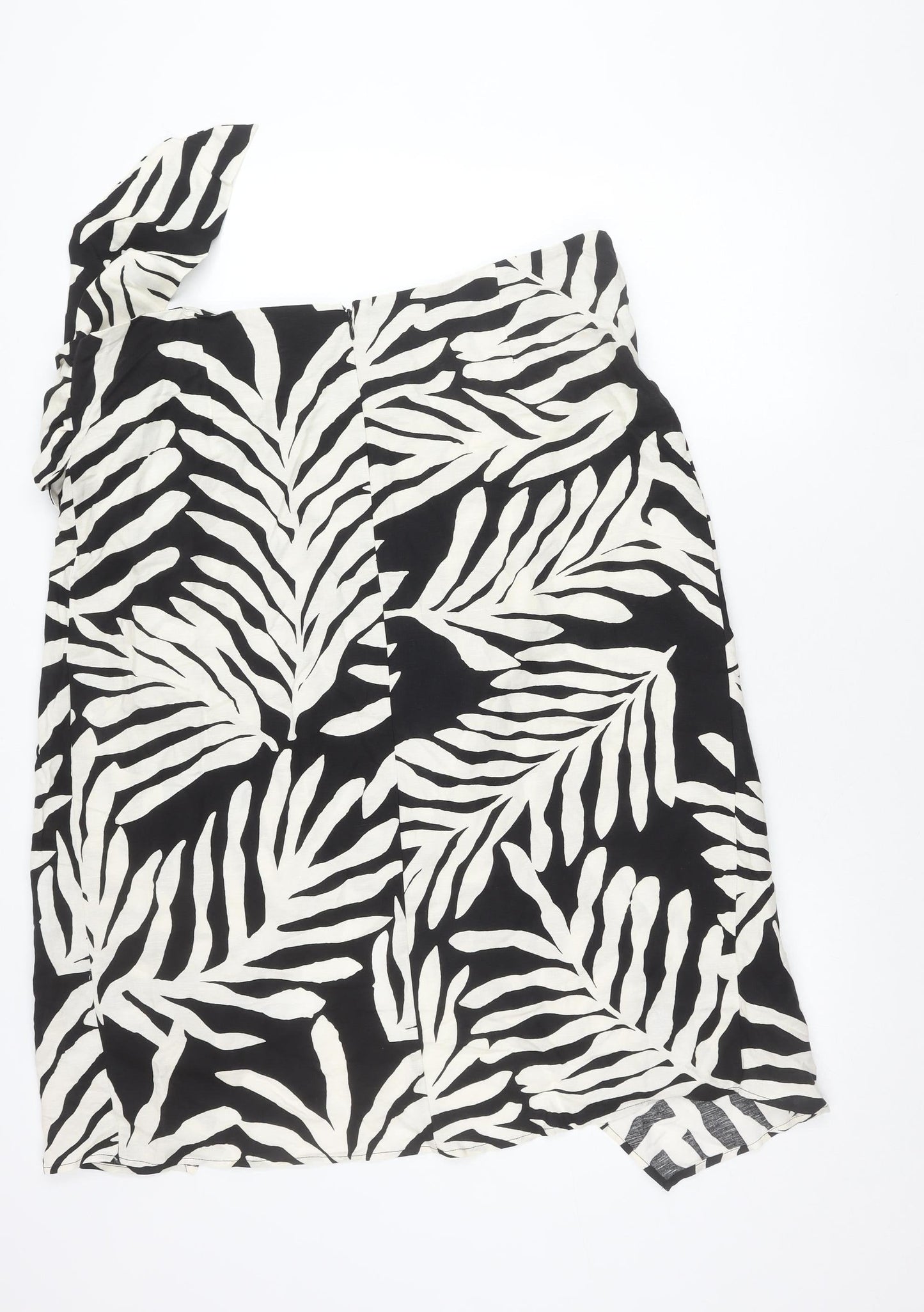 H&M Women’s Black Animal Print Wrap Midi Skirt Size 22 Linen Blend