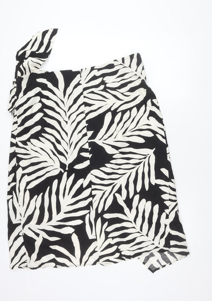 H&M Women’s Black Animal Print Wrap Midi Skirt Size 22 Linen Blend