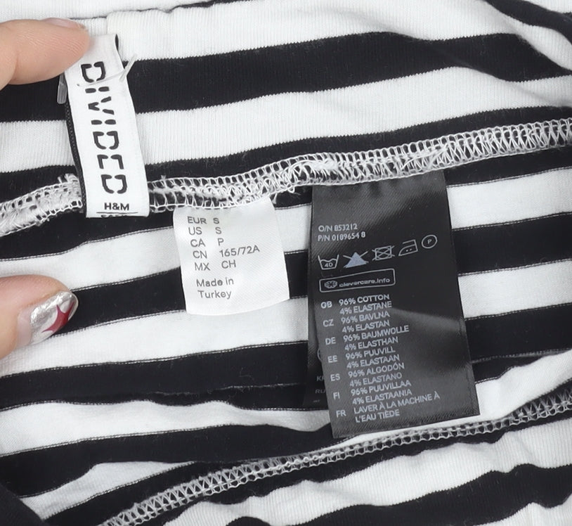 H&M Divided Womens Black White Striped Short Pencil Skirt S