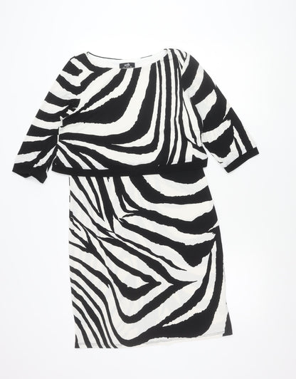 Wallis Womens Zebra Print Sheath Dress UK 12 Knee Length 3/4 Sleeve