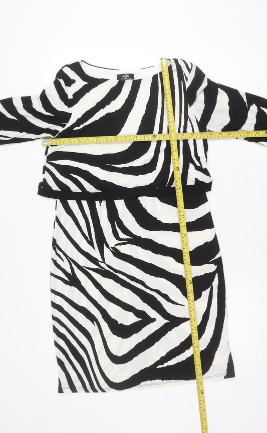 Wallis Womens Zebra Print Sheath Dress UK 12 Knee Length 3/4 Sleeve