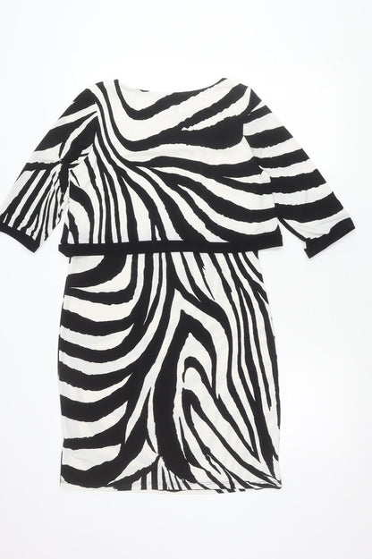 Wallis Womens Zebra Print Sheath Dress UK 12 Knee Length 3/4 Sleeve