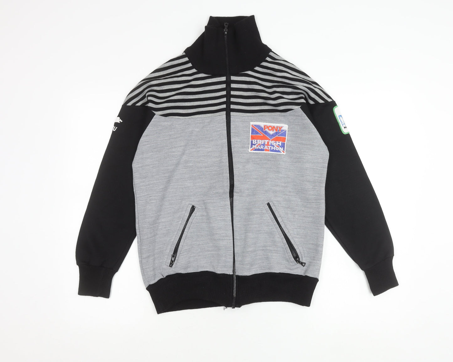Karhu Unisex Grey Black Marathon Logo Track Jacket M Retro
