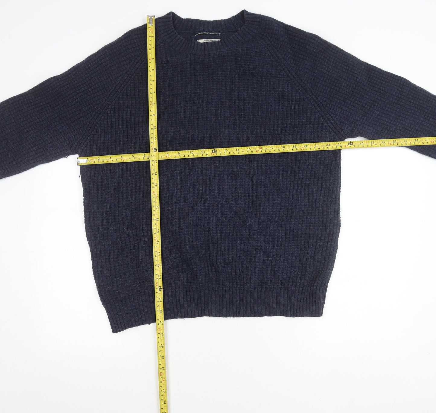 MNG Men’s Blue Wool Blend XL Waffle Knit Crew Pullover Jumper
