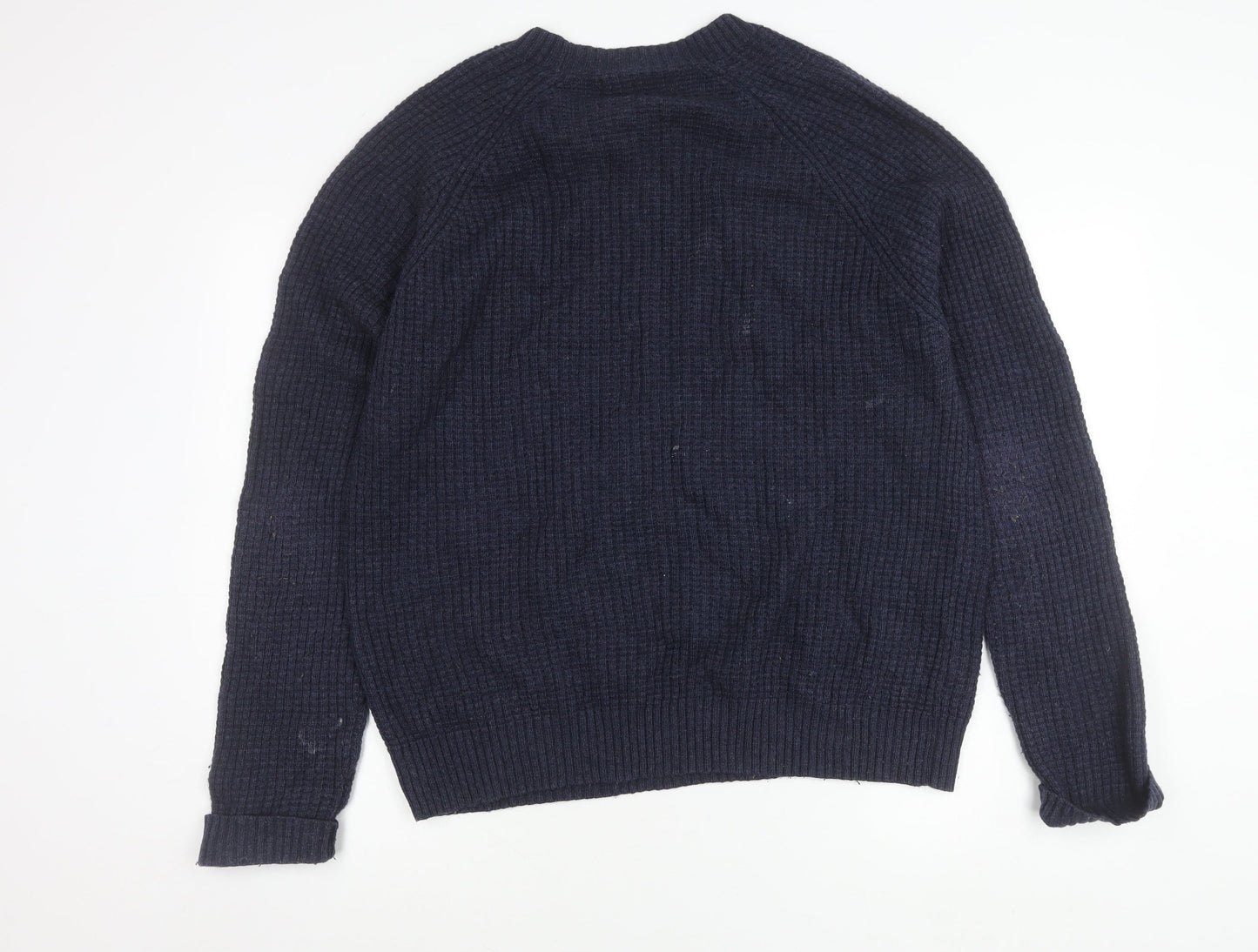 MNG Men’s Blue Wool Blend XL Waffle Knit Crew Pullover Jumper