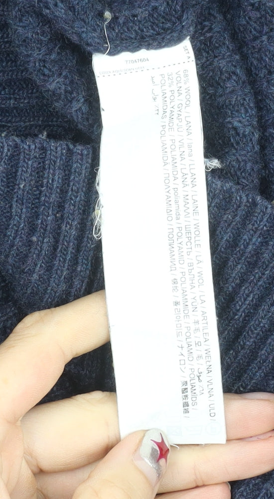 MNG Men’s Blue Wool Blend XL Waffle Knit Crew Pullover Jumper