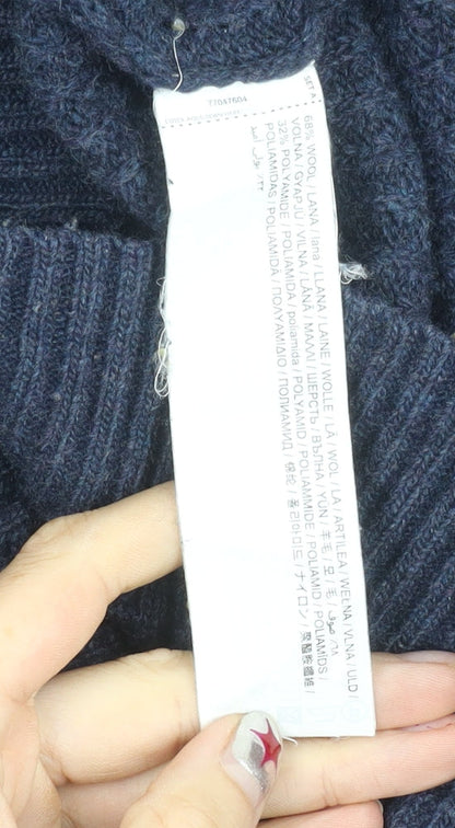 MNG Men’s Blue Wool Blend XL Waffle Knit Crew Pullover Jumper