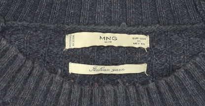 MNG Men’s Blue Wool Blend XL Waffle Knit Crew Pullover Jumper