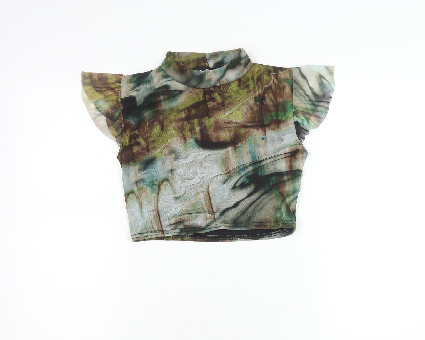 PrettyLittleThing Womens Multicoloured Mesh Cropped Blouse UK 10