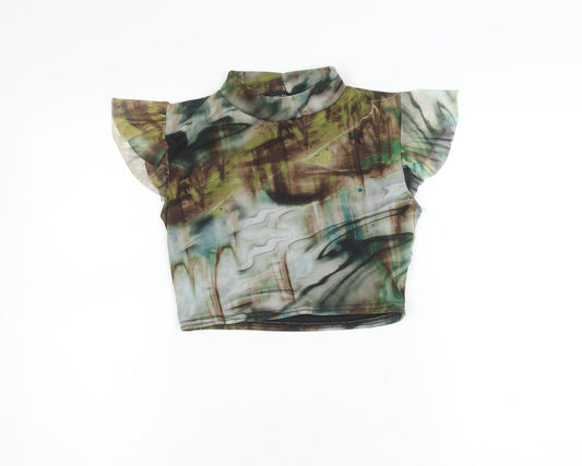 PrettyLittleThing Womens Multicoloured Mesh Cropped Blouse UK 10