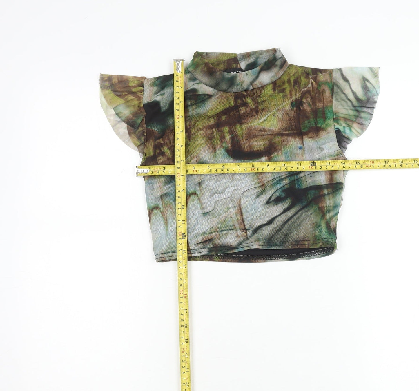 PrettyLittleThing Womens Multicoloured Mesh Cropped Blouse UK 10