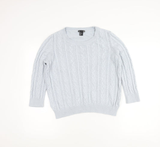 H&M Women’s Blue Cable-Knit Jumper Size 12 Crew Neck Long Sleeve