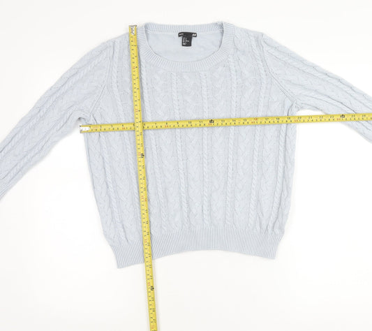 H&M Women’s Blue Cable-Knit Jumper Size 12 Crew Neck Long Sleeve