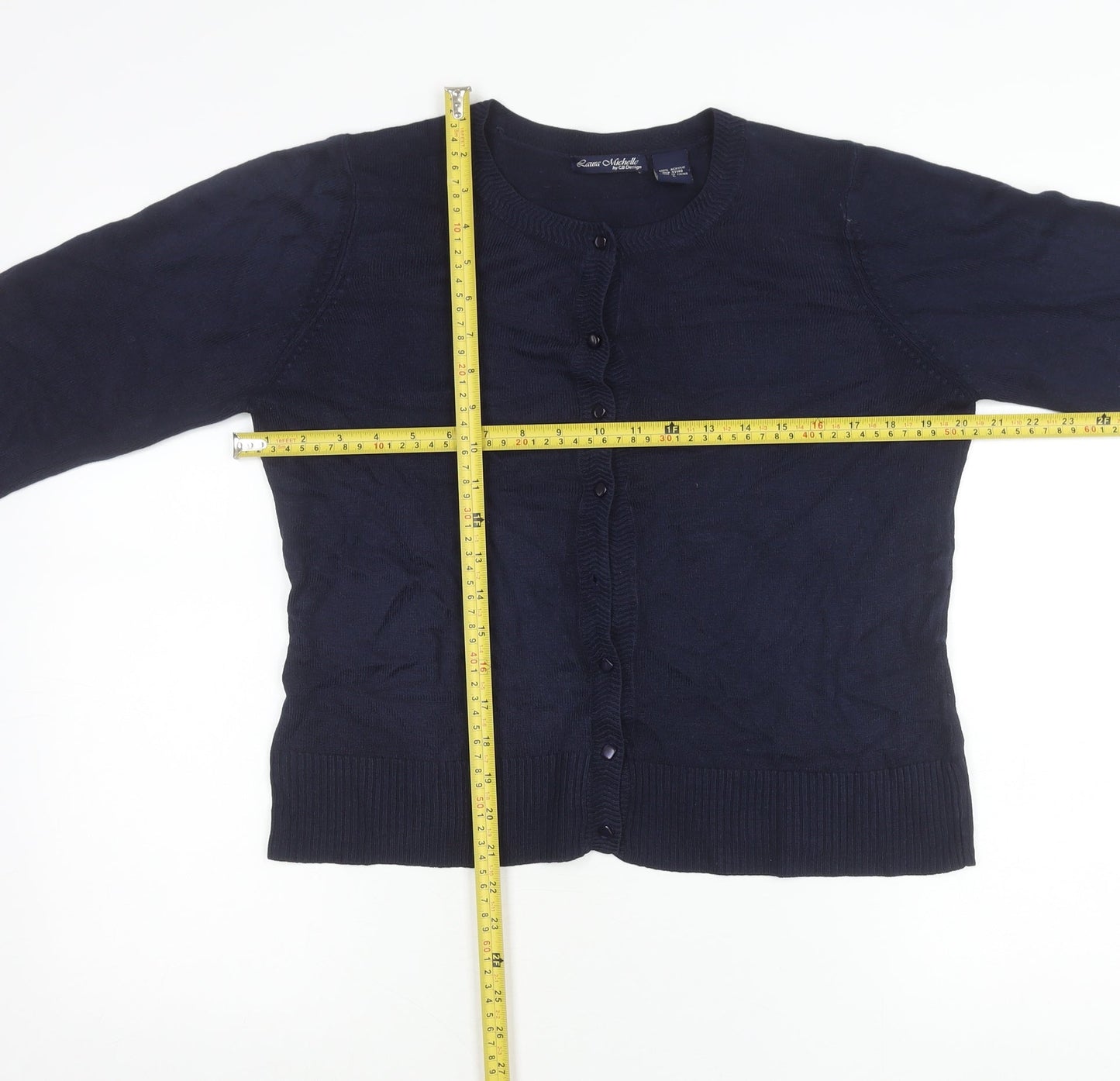 Laura Michelle Women’s Blue Cardigan L Acrylic Knit Crew Neck