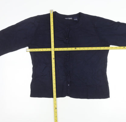 Laura Michelle Women’s Blue Cardigan L Acrylic Knit Crew Neck