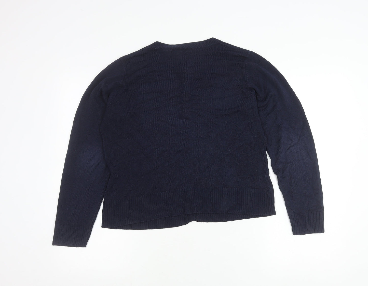 Laura Michelle Women’s Blue Cardigan L Acrylic Knit Crew Neck