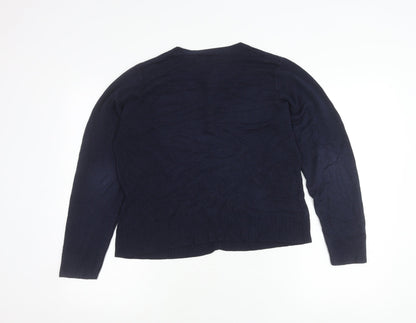 Laura Michelle Women’s Blue Cardigan L Acrylic Knit Crew Neck
