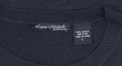 Laura Michelle Women’s Blue Cardigan L Acrylic Knit Crew Neck