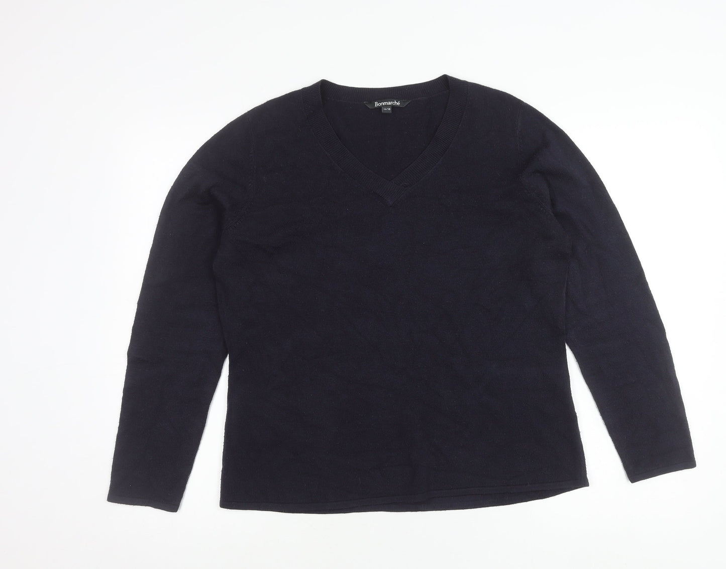 Bonmarché Women’s Blue XL V-Neck Acrylic Pullover Jumper